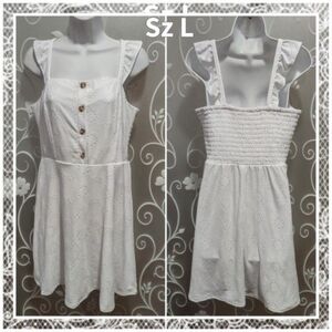 WOMENS WHITE EYELET SUMMER DRESS SIZE L
